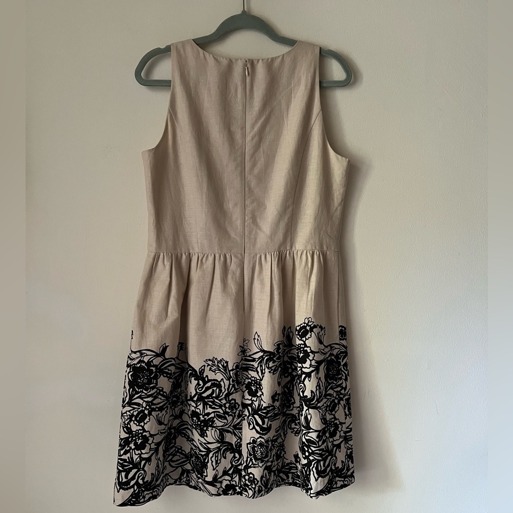 NWT Ann Taylor LOFT Beige & Black Floral Linen Blend Sleeveless Dress Size 10 - Picture 3 of 11